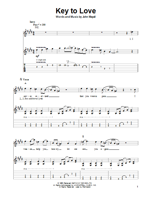 John Mayall's Bluesbreakers Key To Love Sheet Music Notes & Chords for Guitar Tab Play-Along - Download or Print PDF