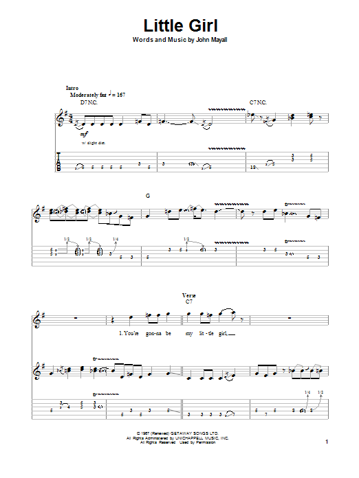 John Mayall's Bluesbreakers Little Girl Sheet Music Notes & Chords for Guitar Tab Play-Along - Download or Print PDF