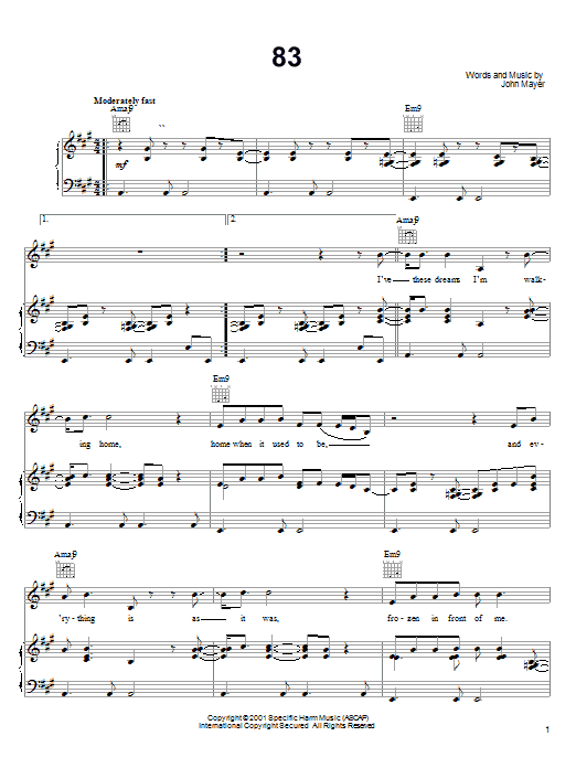 John Mayer 83 Sheet Music Notes & Chords for Guitar Tab - Download or Print PDF