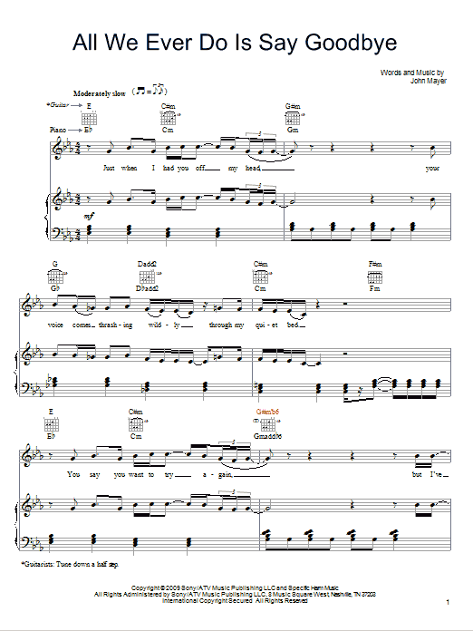 John Mayer All We Ever Do Is Say Goodbye Sheet Music Notes & Chords for Guitar Tab - Download or Print PDF
