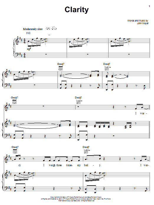 John Mayer Clarity Sheet Music Notes & Chords for Guitar Tab - Download or Print PDF
