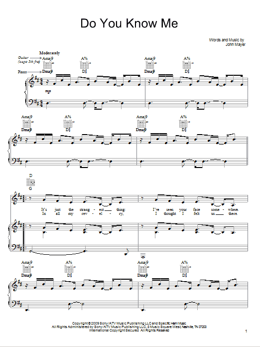John Mayer Do You Know Me Sheet Music Notes & Chords for Guitar Tab - Download or Print PDF