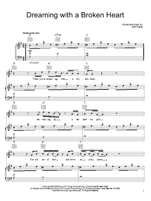 John Mayer Dreaming With A Broken Heart Sheet Music Notes & Chords for Easy Guitar - Download or Print PDF