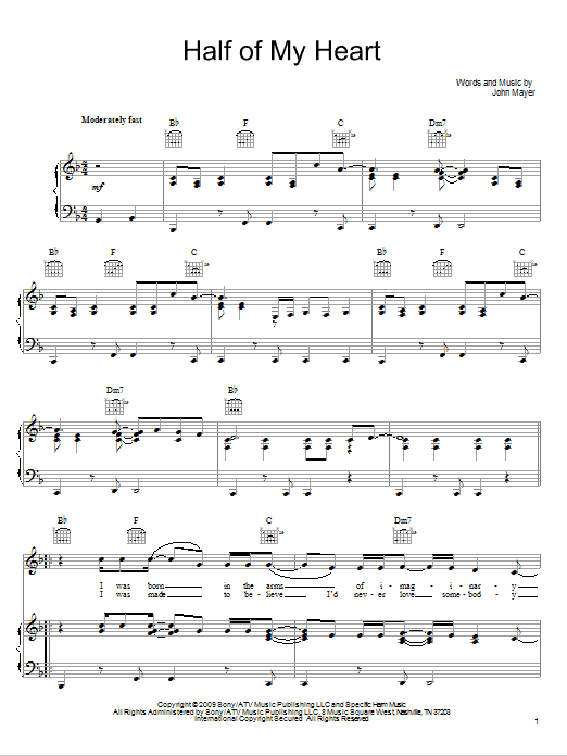 John Mayer featuring Taylor Swift Half Of My Heart Sheet Music Notes & Chords for Easy Guitar - Download or Print PDF