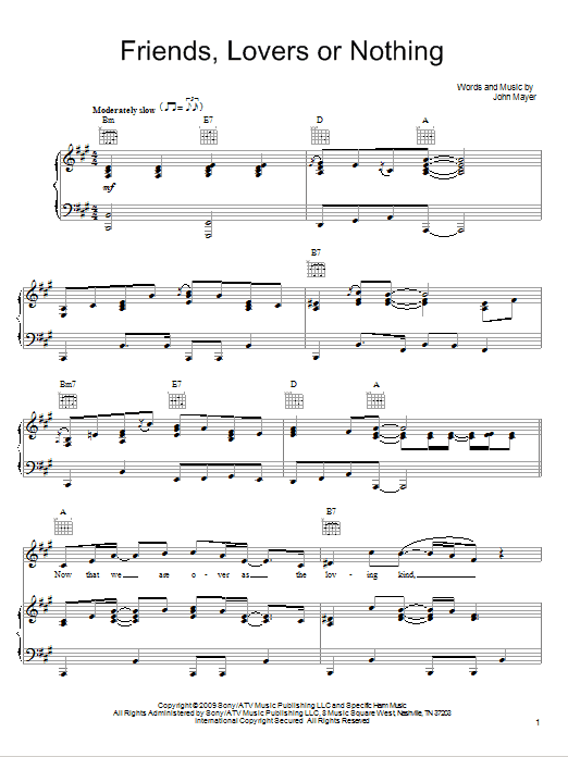 John Mayer Friends, Lovers Or Nothing Sheet Music Notes & Chords for Easy Guitar - Download or Print PDF