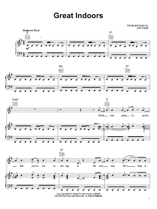 John Mayer Great Indoors Sheet Music Notes & Chords for Guitar Tab - Download or Print PDF