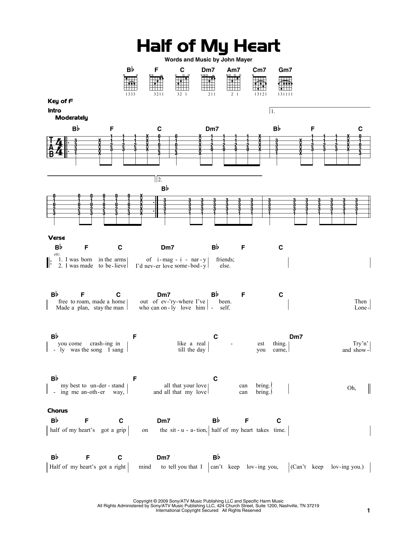 John Mayer Half Of My Heart (feat. Taylor Swift) Sheet Music Notes & Chords for Really Easy Guitar - Download or Print PDF