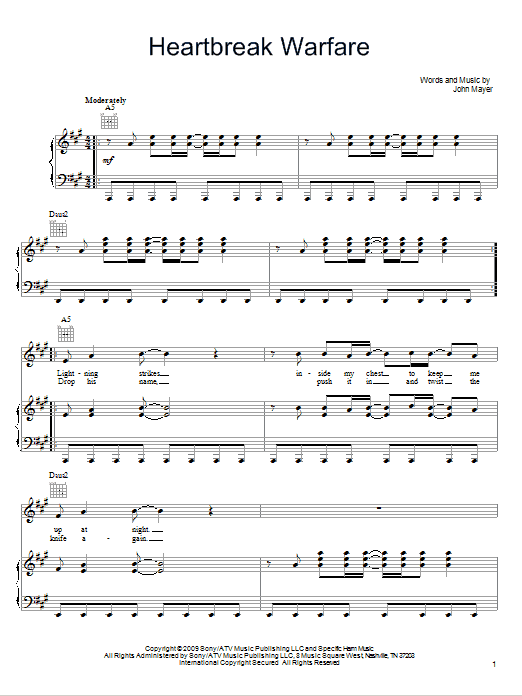 John Mayer Heartbreak Warfare Sheet Music Notes & Chords for Easy Piano - Download or Print PDF