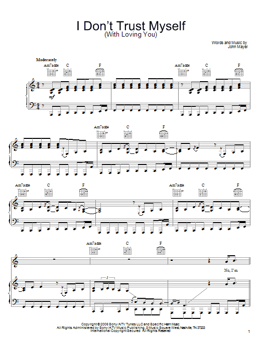 John Mayer I Don't Trust Myself (With Loving You) Sheet Music Notes & Chords for Guitar Tab - Download or Print PDF