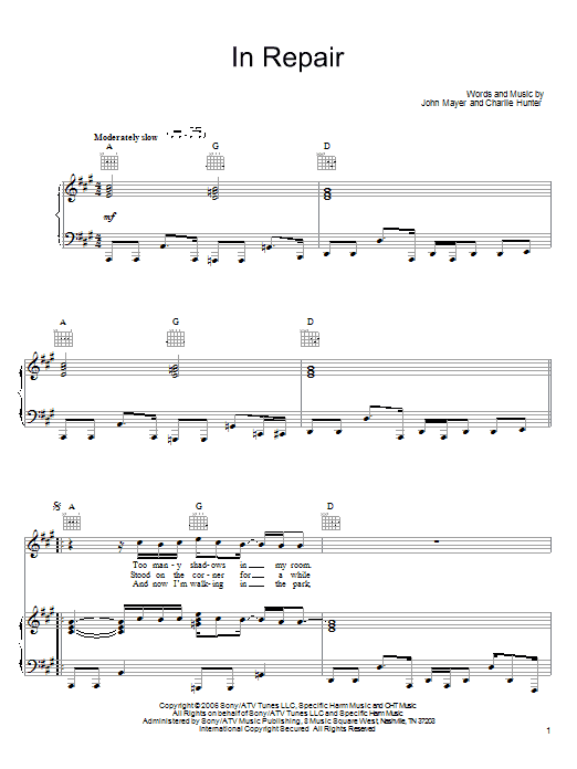 John Mayer In Repair Sheet Music Notes & Chords for Guitar Tab - Download or Print PDF