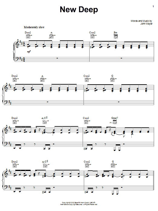 John Mayer New Deep Sheet Music Notes & Chords for Guitar Tab - Download or Print PDF