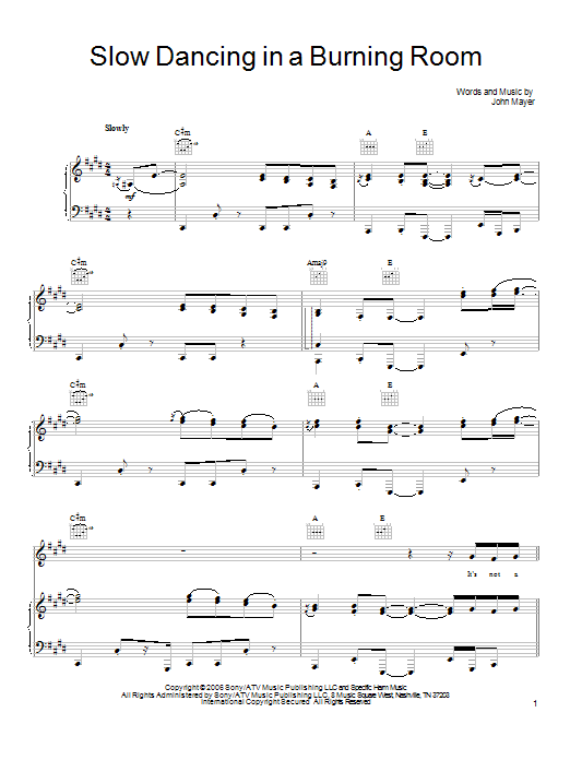 John Mayer Slow Dancing In A Burning Room Sheet Music Notes & Chords for Guitar Tab - Download or Print PDF