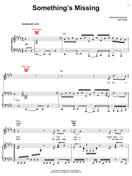 John Mayer Something's Missing Sheet Music Notes & Chords for Guitar Tab - Download or Print PDF