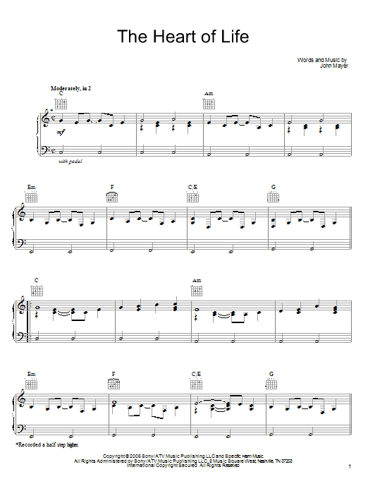 John Mayer The Heart Of Life Sheet Music Notes & Chords for Lyrics & Chords - Download or Print PDF