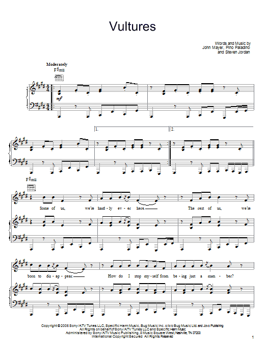 John Mayer Vultures Sheet Music Notes & Chords for Guitar Tab - Download or Print PDF
