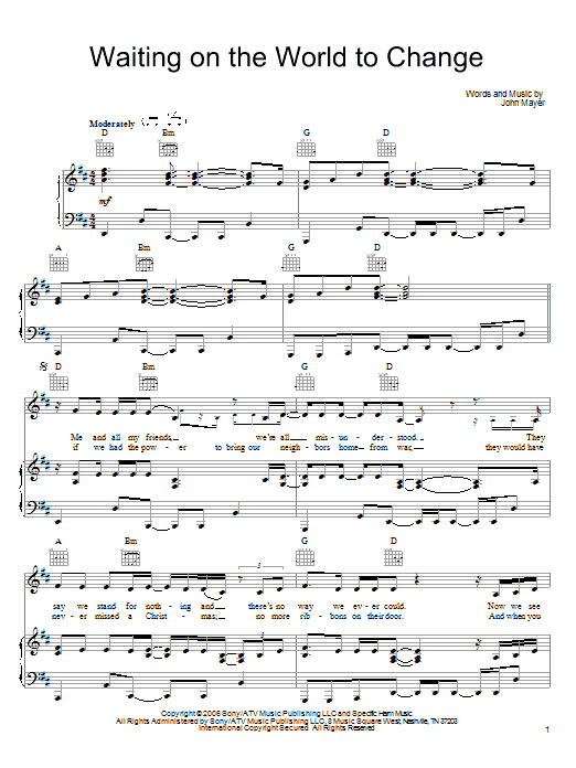 John Mayer Waiting On The World To Change Sheet Music Notes & Chords for Guitar Lead Sheet - Download or Print PDF