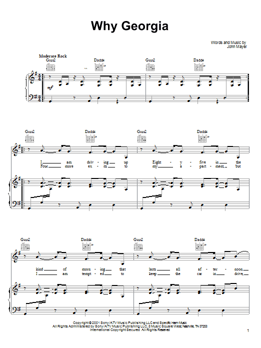 John Mayer Why Georgia Sheet Music Notes & Chords for Easy Guitar - Download or Print PDF