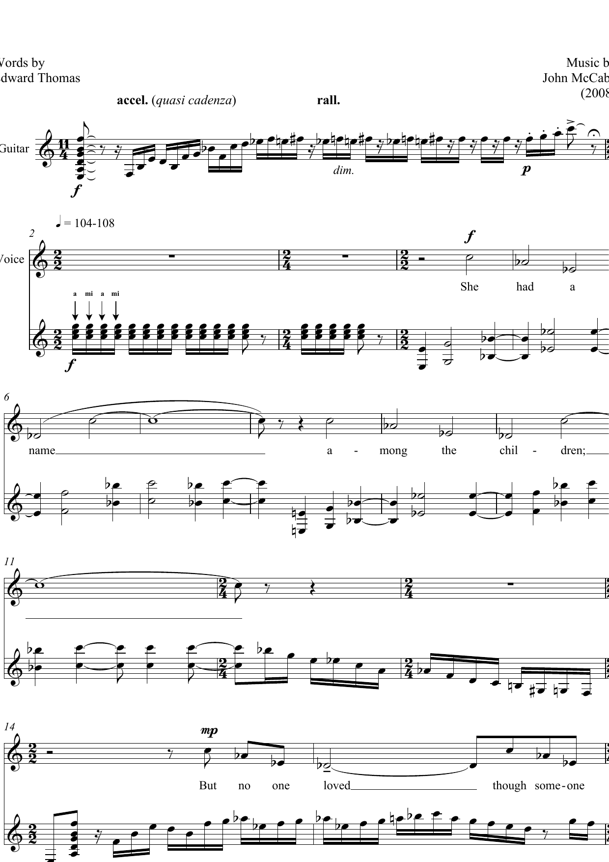 John McCabe A Cat (for mezzo-soprano & guitar) Sheet Music Notes & Chords for Piano & Vocal - Download or Print PDF