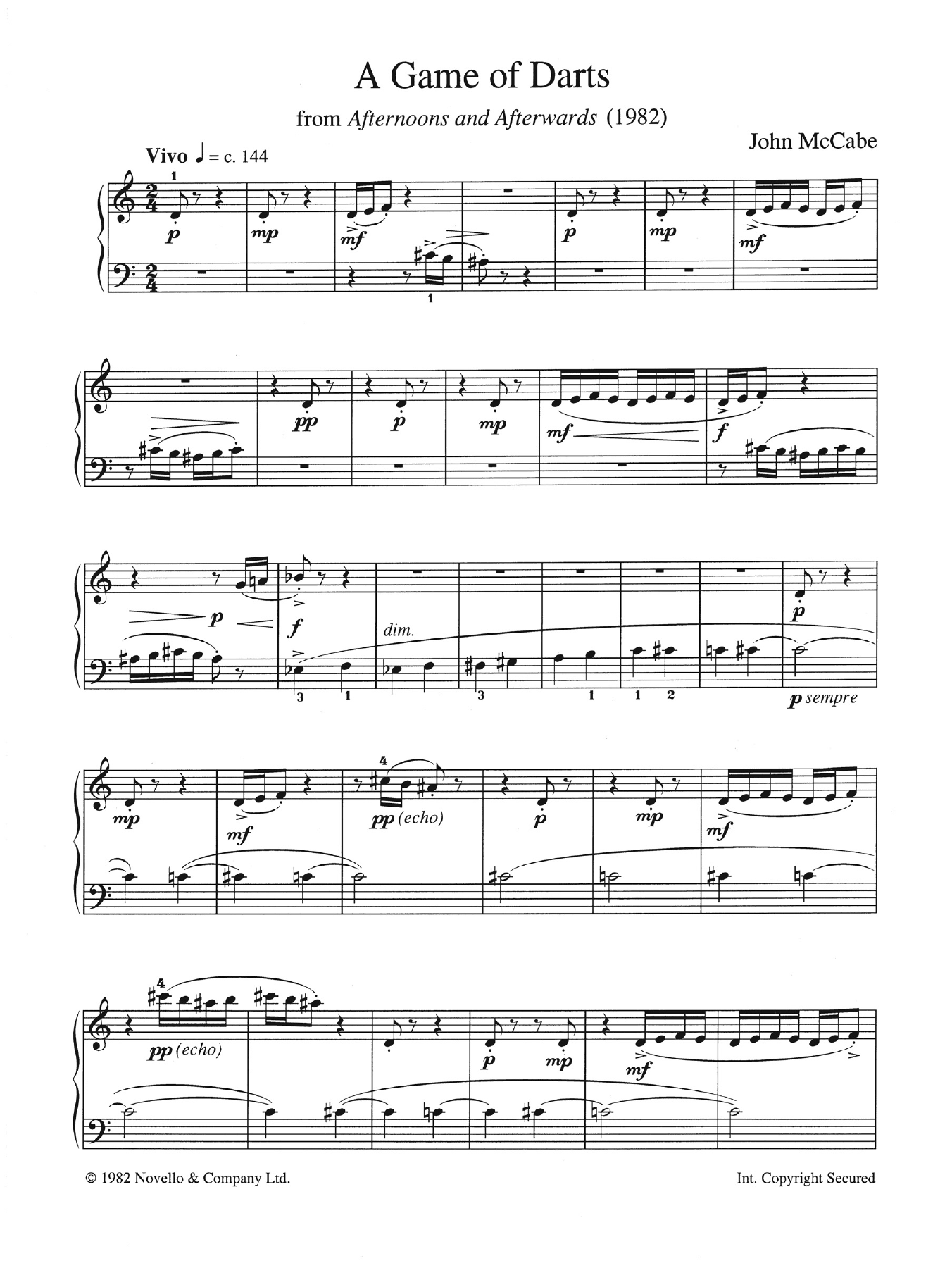 John McCabe A Game Of Darts (from Afternoons and Afterwards) Sheet Music Notes & Chords for Piano - Download or Print PDF