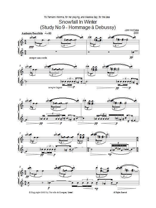 John McCabe Snowfall In Winter (Study No 9 - Hommage À Debussy) Sheet Music Notes & Chords for Piano - Download or Print PDF
