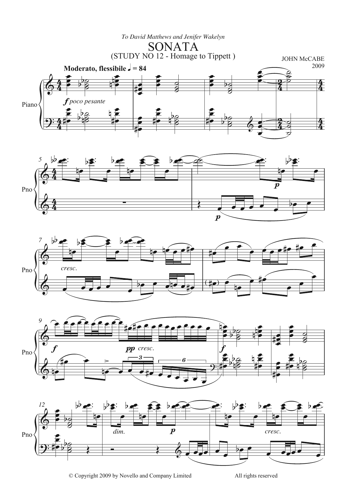 John McCabe Sonata (Study No. 12) Sheet Music Notes & Chords for Piano - Download or Print PDF