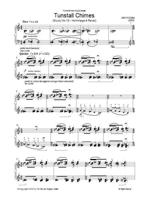 John McCabe Tunstall Chimes, Study No. 10 - Hommage A Ravel Sheet Music Notes & Chords for Piano - Download or Print PDF