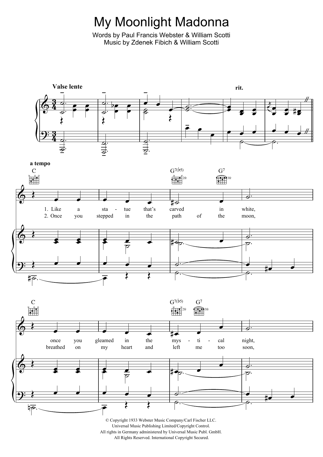 John McCormack My Moonlight Madonna Sheet Music Notes & Chords for Piano, Vocal & Guitar (Right-Hand Melody) - Download or Print PDF