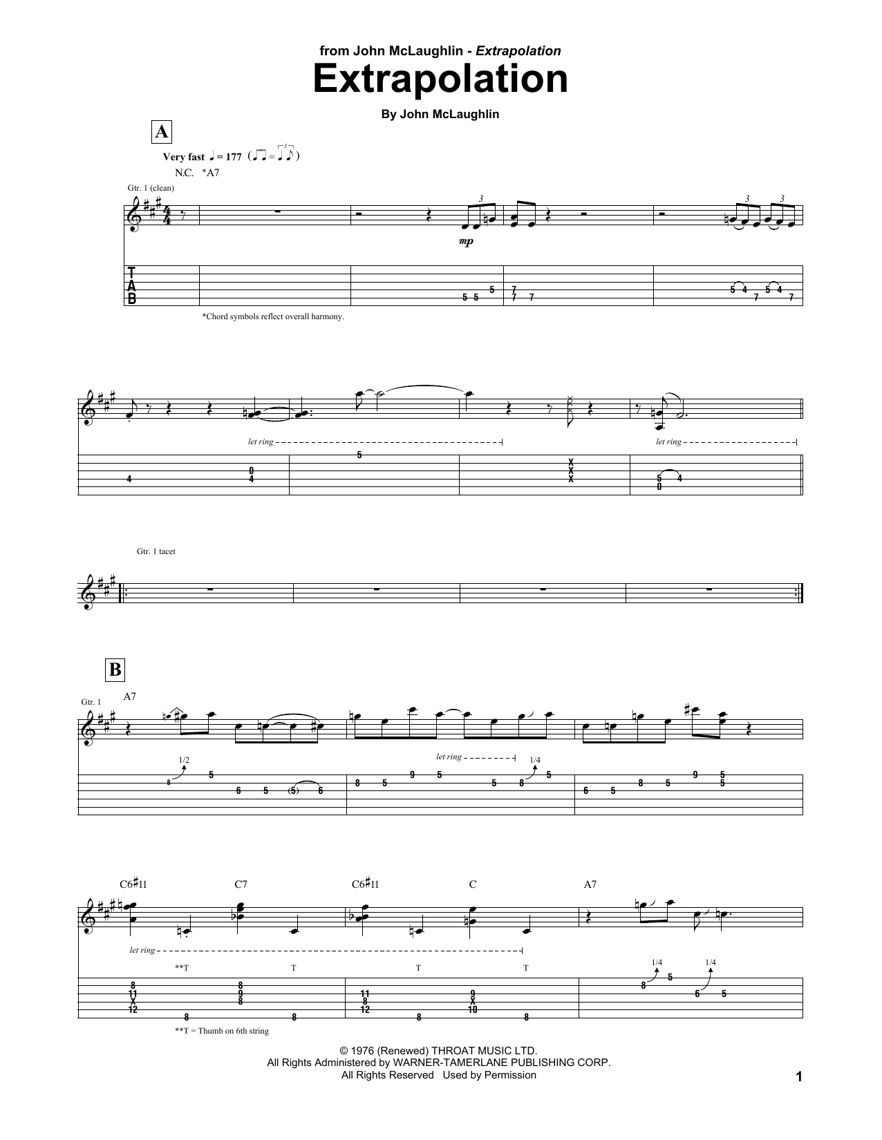 John McLaughlin Extrapolation Sheet Music Notes & Chords for Guitar Tab - Download or Print PDF