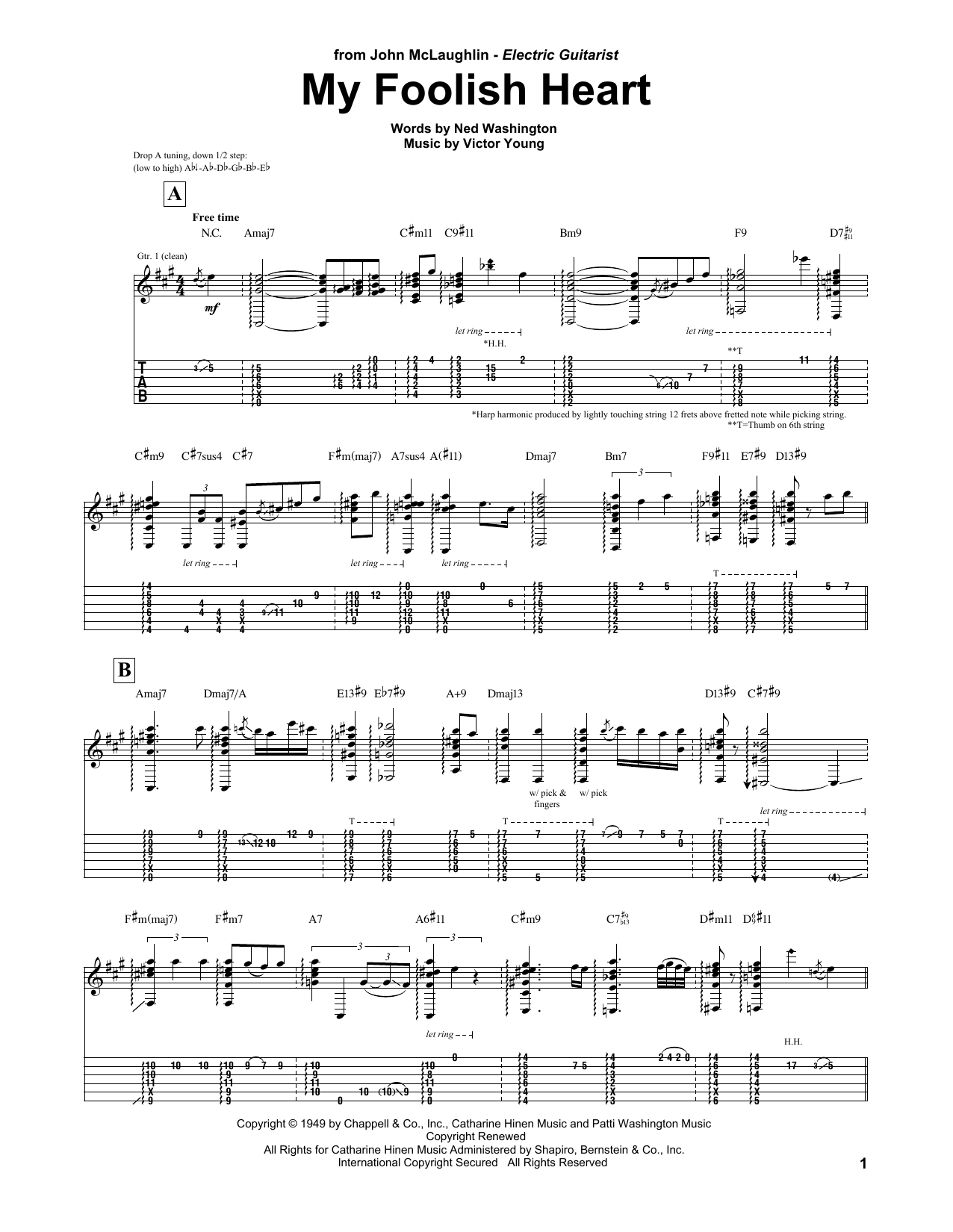 John McLaughlin My Foolish Heart Sheet Music Notes & Chords for Guitar Tab - Download or Print PDF