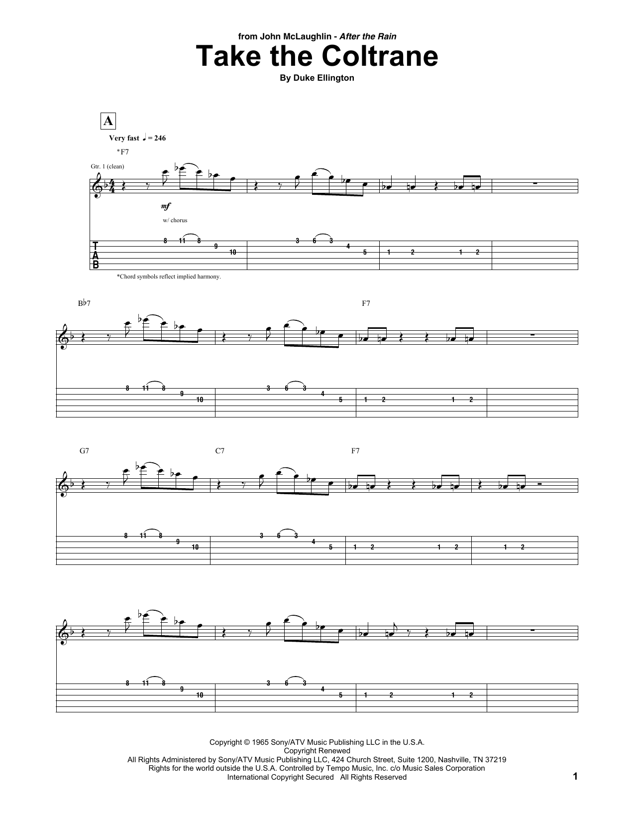 John McLaughlin Take The Coltrane Sheet Music Notes & Chords for Guitar Tab - Download or Print PDF