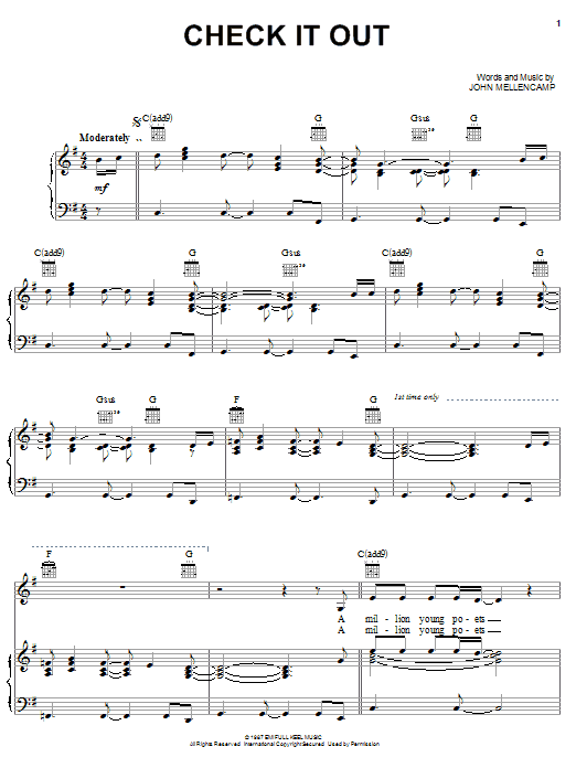 John Mellencamp Check It Out Sheet Music Notes & Chords for Piano, Vocal & Guitar (Right-Hand Melody) - Download or Print PDF