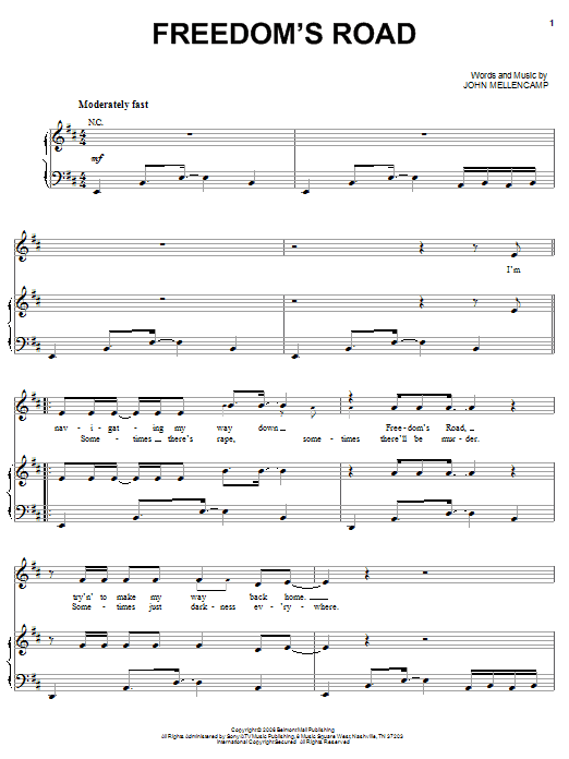 John Mellencamp Freedom's Road Sheet Music Notes & Chords for Piano, Vocal & Guitar (Right-Hand Melody) - Download or Print PDF