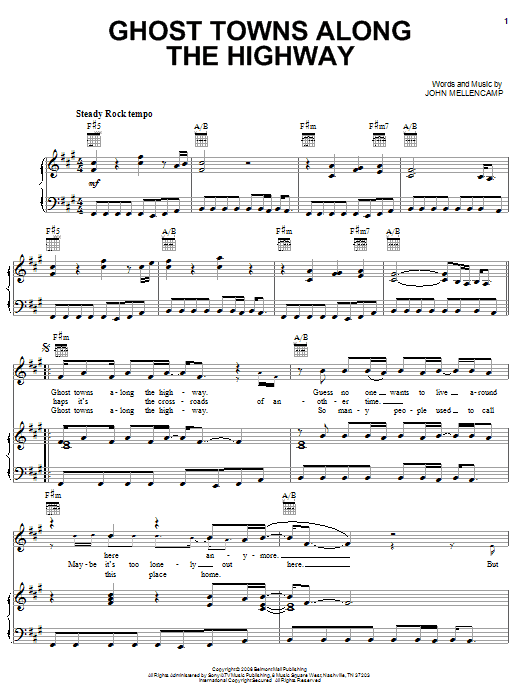 John Mellencamp Ghost Towns Along The Highway Sheet Music Notes & Chords for Piano, Vocal & Guitar (Right-Hand Melody) - Download or Print PDF