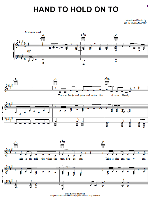 John Mellencamp Hand To Hold On To Sheet Music Notes & Chords for Piano, Vocal & Guitar (Right-Hand Melody) - Download or Print PDF