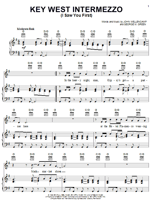 John Mellencamp Key West Intermezzo (I Saw You First) Sheet Music Notes & Chords for Piano, Vocal & Guitar (Right-Hand Melody) - Download or Print PDF