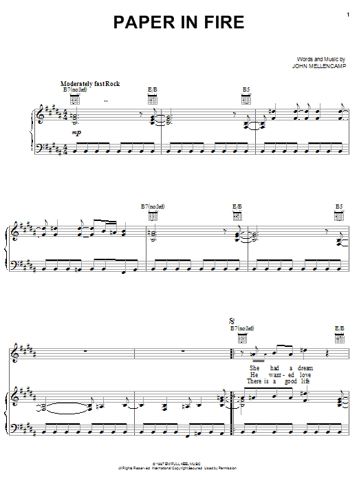 John Mellencamp Paper In Fire Sheet Music Notes & Chords for Piano, Vocal & Guitar (Right-Hand Melody) - Download or Print PDF John Mellencamp Paper In Fire Sheet Music Notes & Chords for Piano, Vocal & Guitar (Right-Hand Melody) - Download or Print PDF
