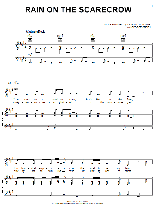 John Mellencamp Rain On The Scarecrow Sheet Music Notes & Chords for Piano, Vocal & Guitar (Right-Hand Melody) - Download or Print PDF John Mellencamp Rain On The Scarecrow Sheet Music Notes & Chords for Piano, Vocal & Guitar (Right-Hand Melody) - Download or Print PDF