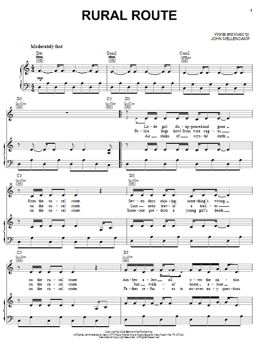 John Mellencamp Rural Route Sheet Music Notes & Chords for Piano, Vocal & Guitar (Right-Hand Melody) - Download or Print PDF