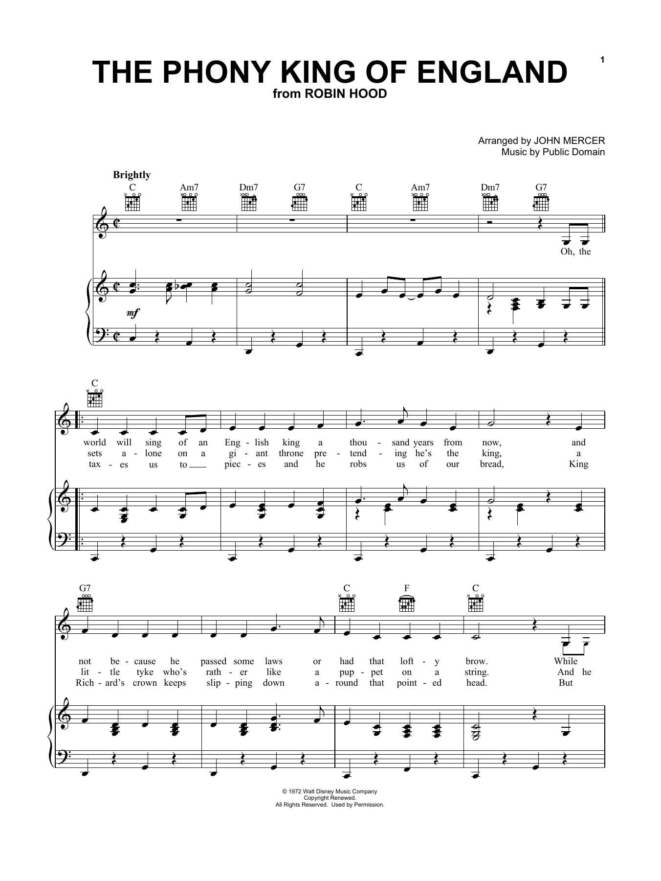 John Mercer (arr.) The Phony King Of England Sheet Music Notes & Chords for Piano, Vocal & Guitar (Right-Hand Melody) - Download or Print PDF