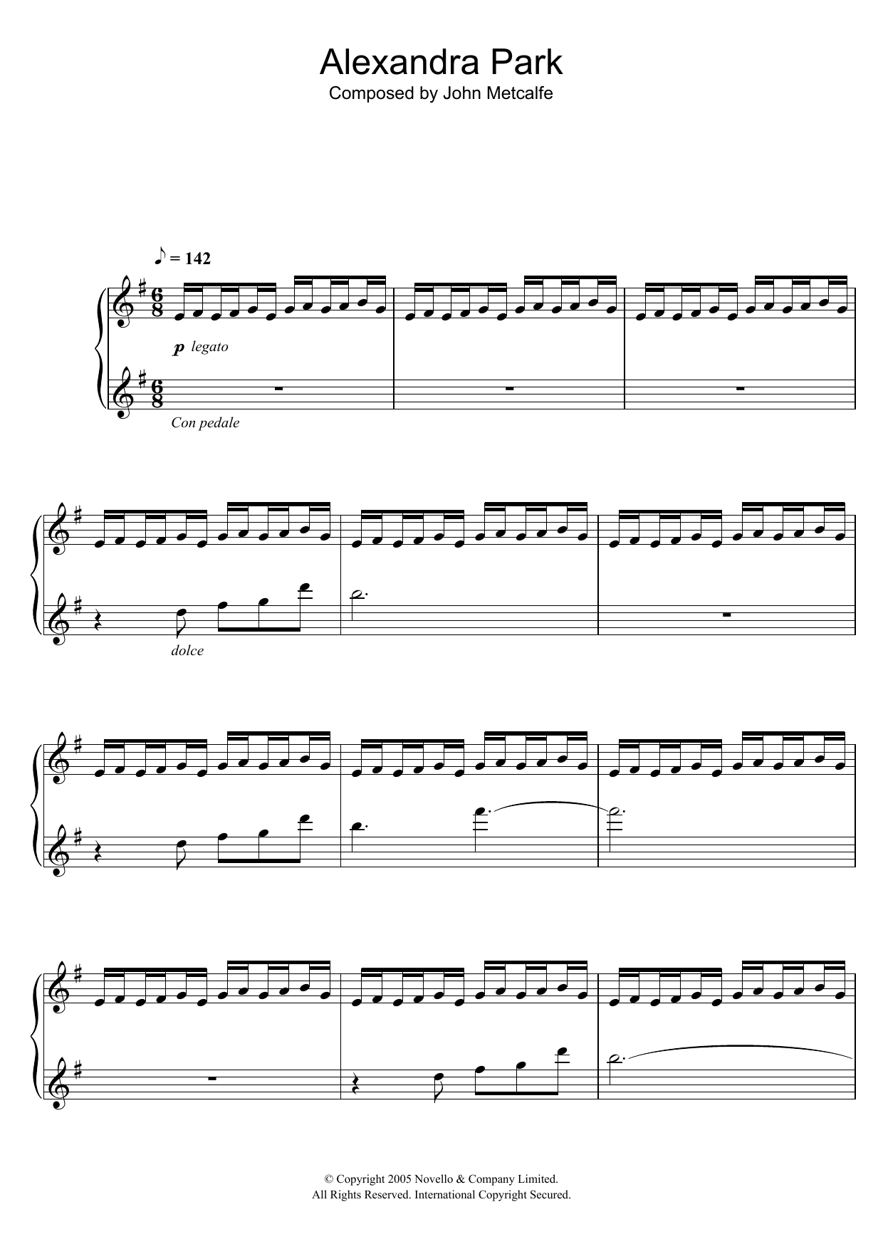 John Metcalfe Alexandra Park Sheet Music Notes & Chords for Piano - Download or Print PDF