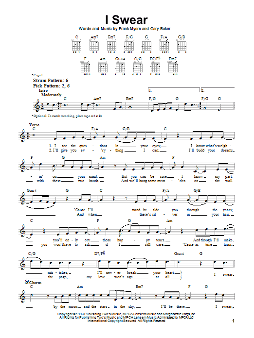 John Michael Montgomery I Swear Sheet Music Notes & Chords for Easy Guitar - Download or Print PDF