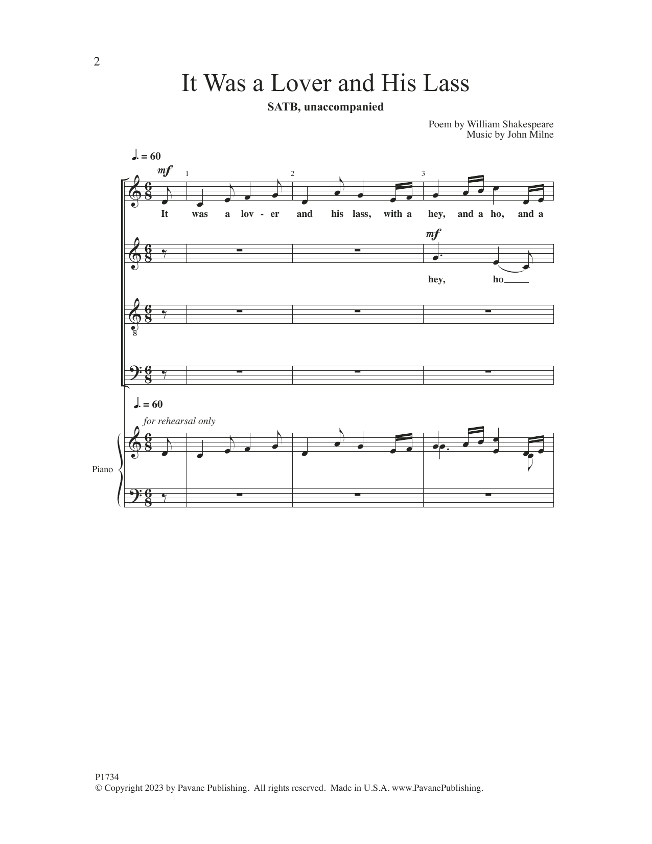 John Milne It Was a Lover and His Lass Sheet Music Notes & Chords for SATB Choir - Download or Print PDF