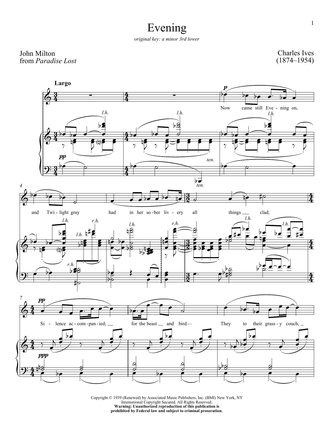 John Milton Evening Sheet Music Notes & Chords for Piano & Vocal - Download or Print PDF