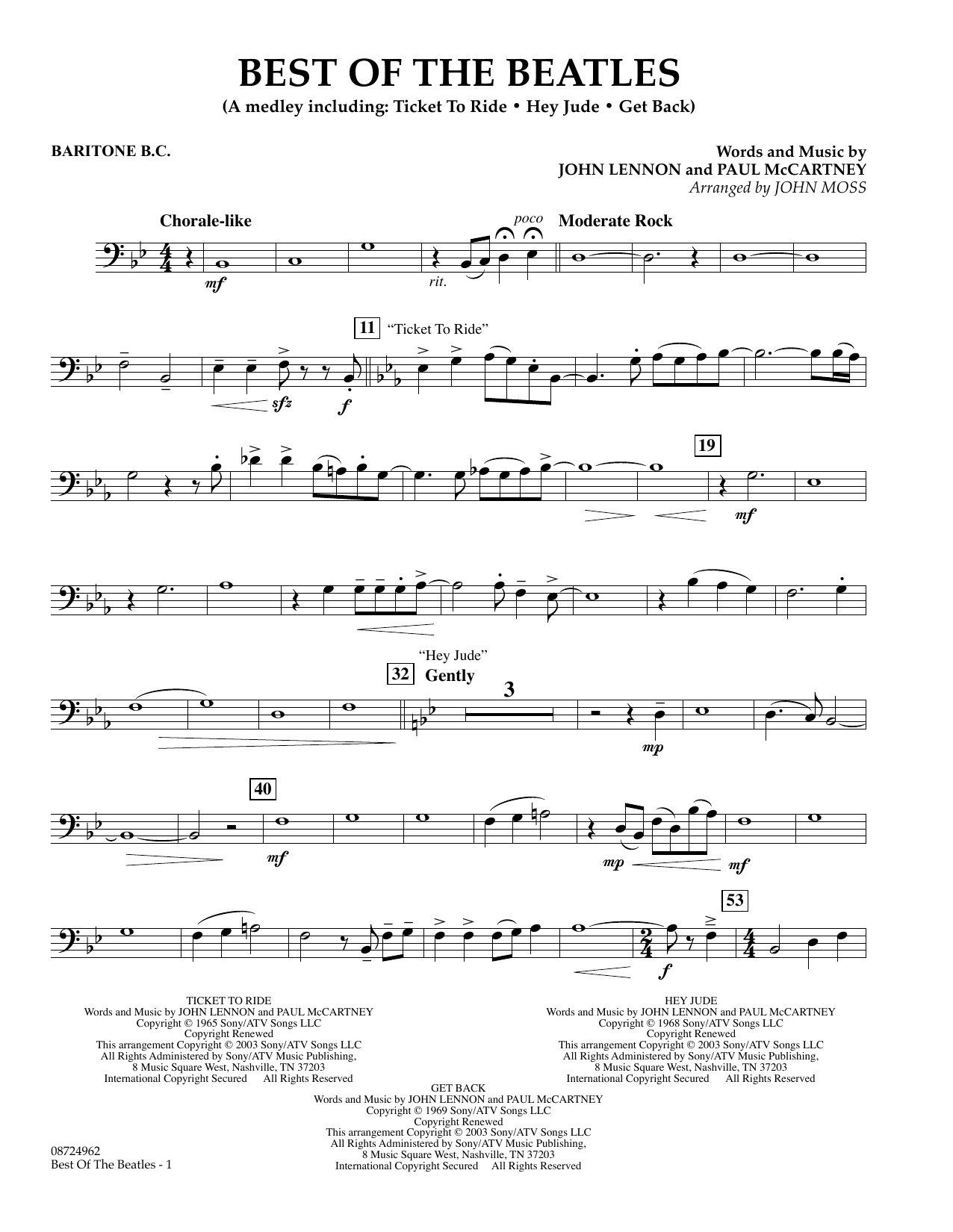 John Moss Best of the Beatles - Baritone B.C. Sheet Music Notes & Chords for Concert Band - Download or Print PDF