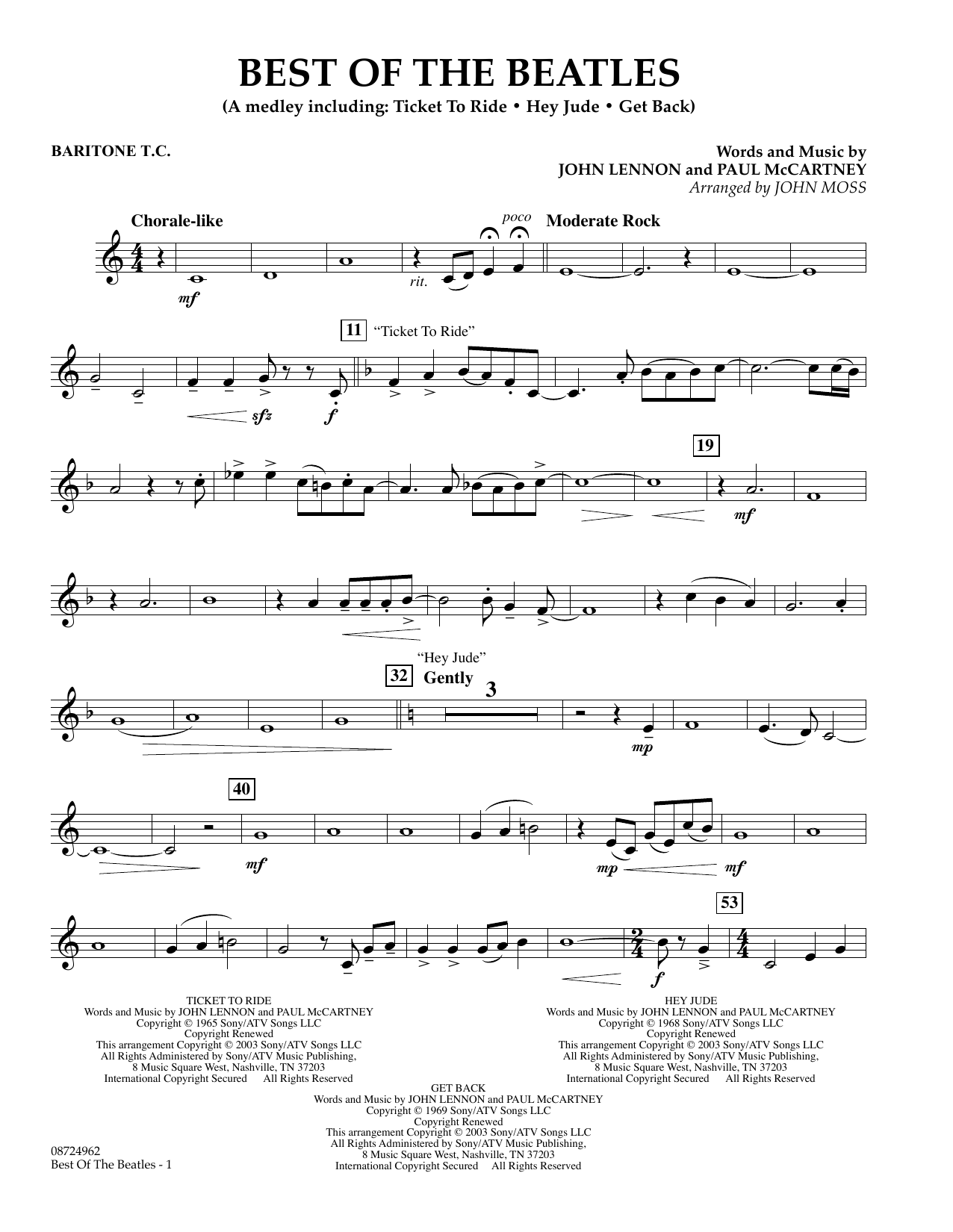 John Moss Best of the Beatles - Baritone T.C. Sheet Music Notes & Chords for Concert Band - Download or Print PDF