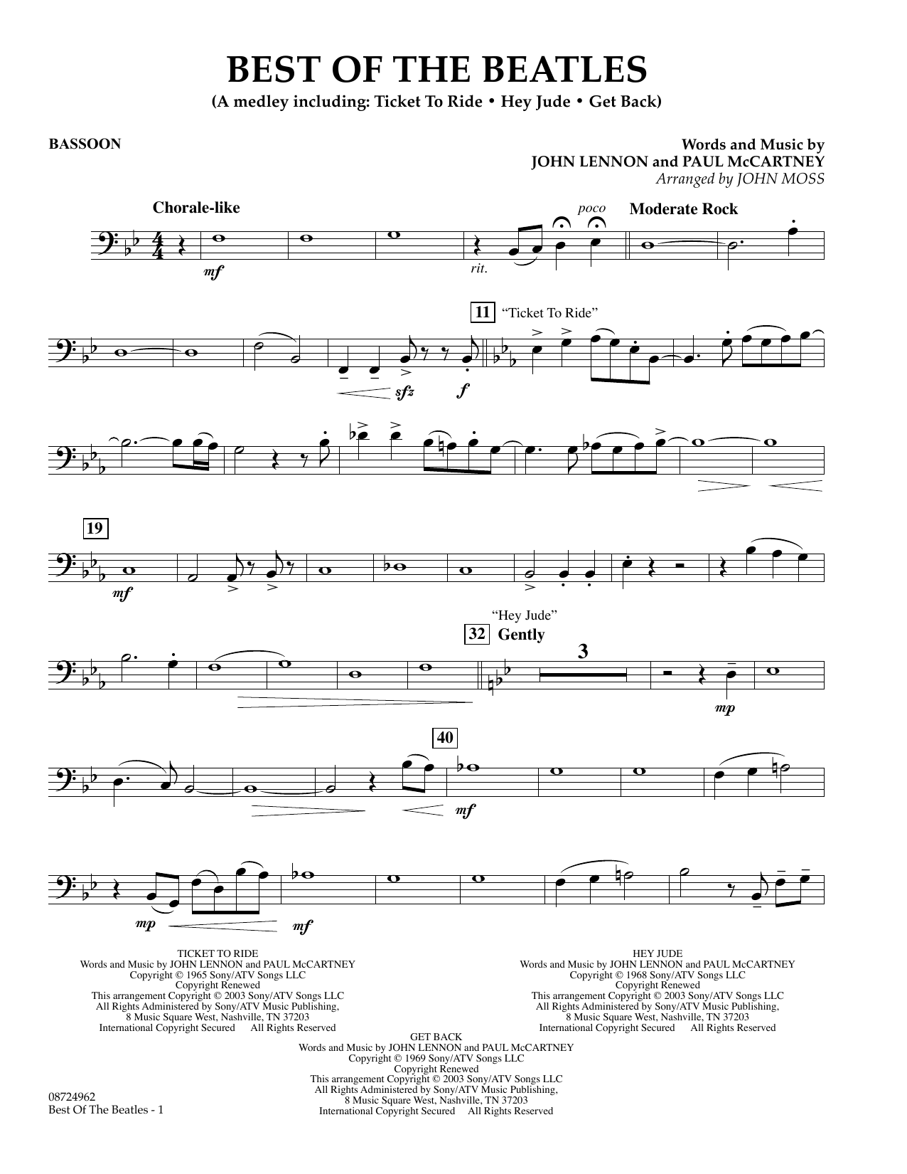 John Moss Best of the Beatles - Bassoon Sheet Music Notes & Chords for Concert Band - Download or Print PDF