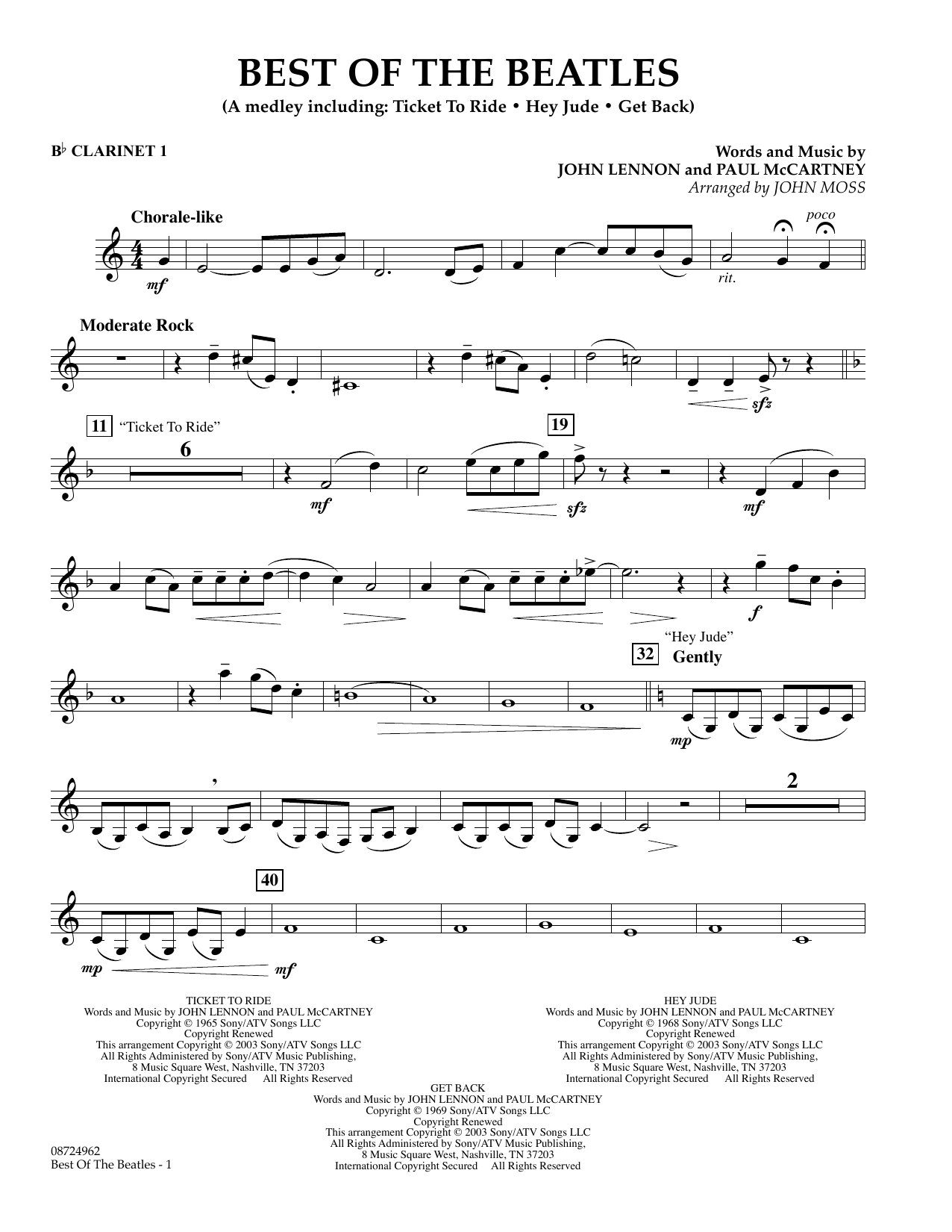 John Moss Best of the Beatles - Bb Clarinet 1 Sheet Music Notes & Chords for Concert Band - Download or Print PDF