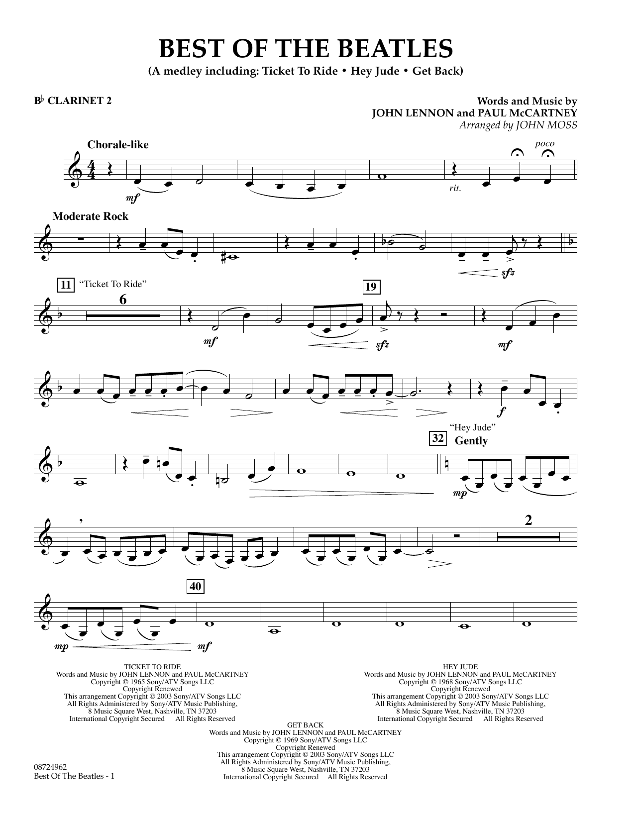 John Moss Best of the Beatles - Bb Clarinet 2 Sheet Music Notes & Chords for Concert Band - Download or Print PDF
