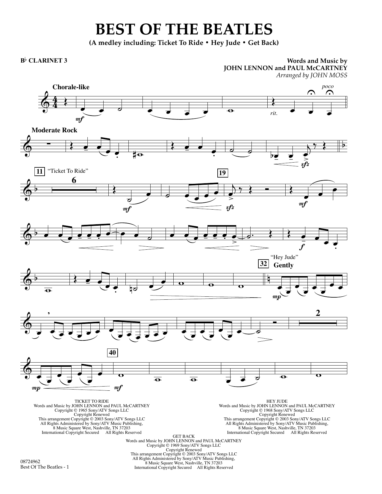 John Moss Best of the Beatles - Bb Clarinet 3 Sheet Music Notes & Chords for Concert Band - Download or Print PDF