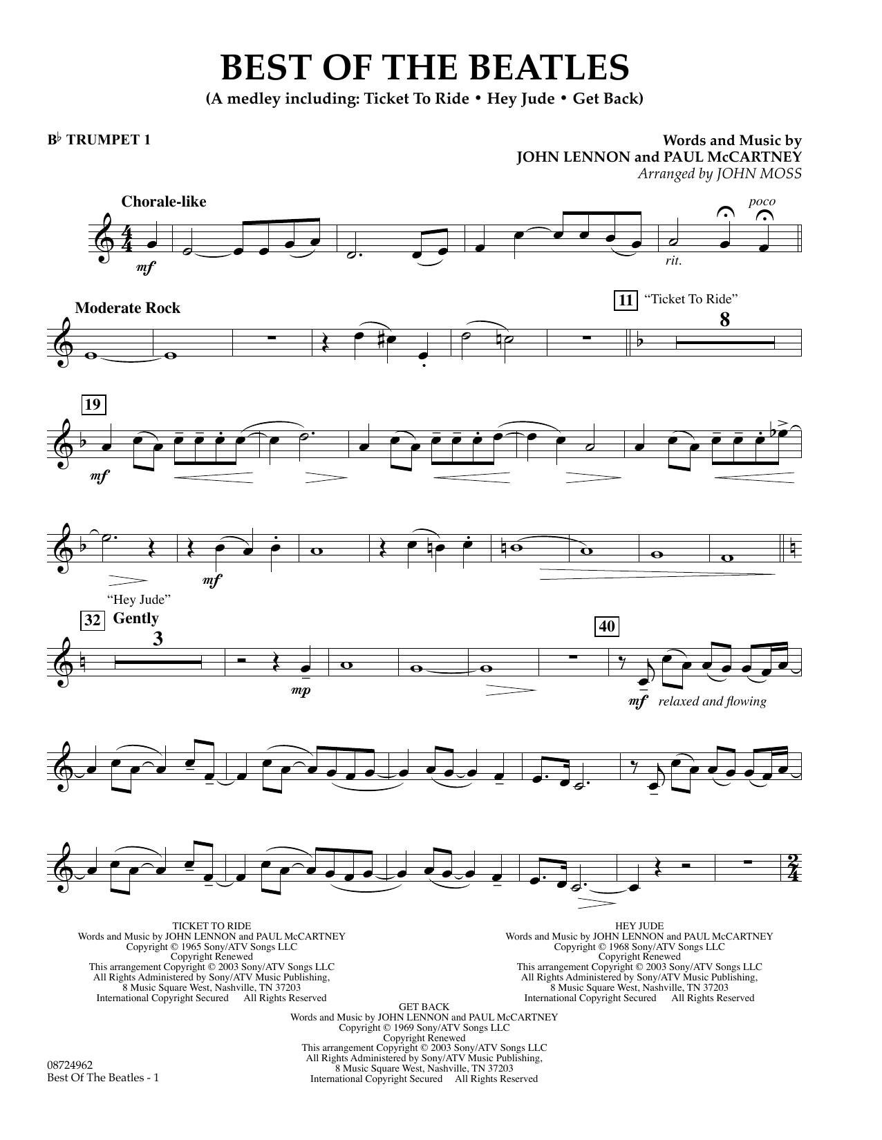 John Moss Best of the Beatles - Bb Trumpet 1 Sheet Music Notes & Chords for Concert Band - Download or Print PDF